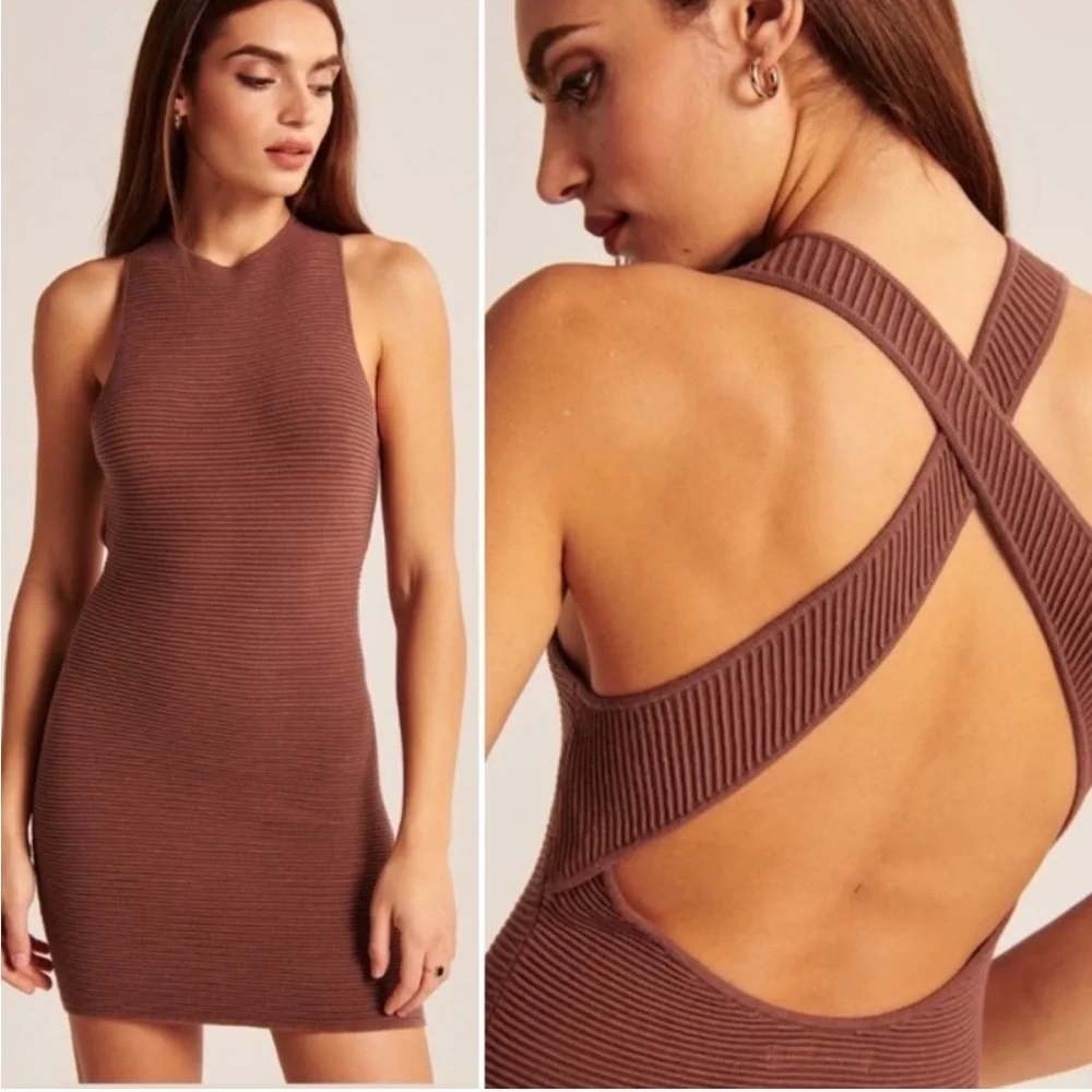 Abercrombie & Fitch Scuba Ribbed Open Back Medium Brown Womens Mini‎ Bodycon NWT